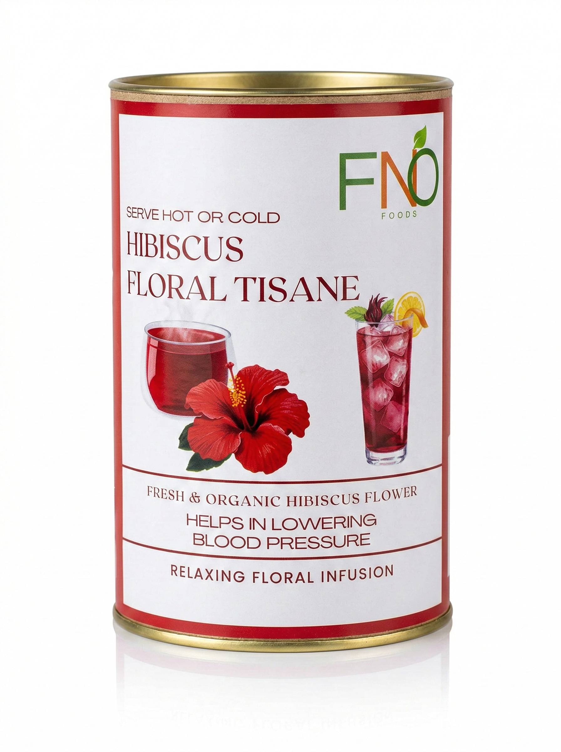 FNO Foods Hibiscus Floral Tisane – 20 Reusable Organic Cotton Tea Bags (40+ Cups) – Caffeine-Free Herbal Tea for Skin Glow & Radiance – Tangy Flower-Based Infusion, Non-GMO