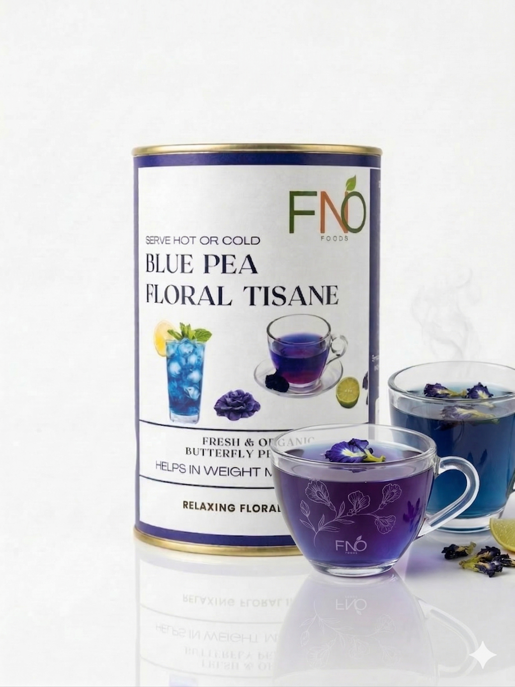 FNO Foods Blue Butterfly Pea Flower | Floral Tisane | Herbal Tea - 60 Grams (120+ Cups) | Plant-Based Caffeine-Free Detox Tisane | Antioxidant-Rich Aparajita in Eco Paper Container
