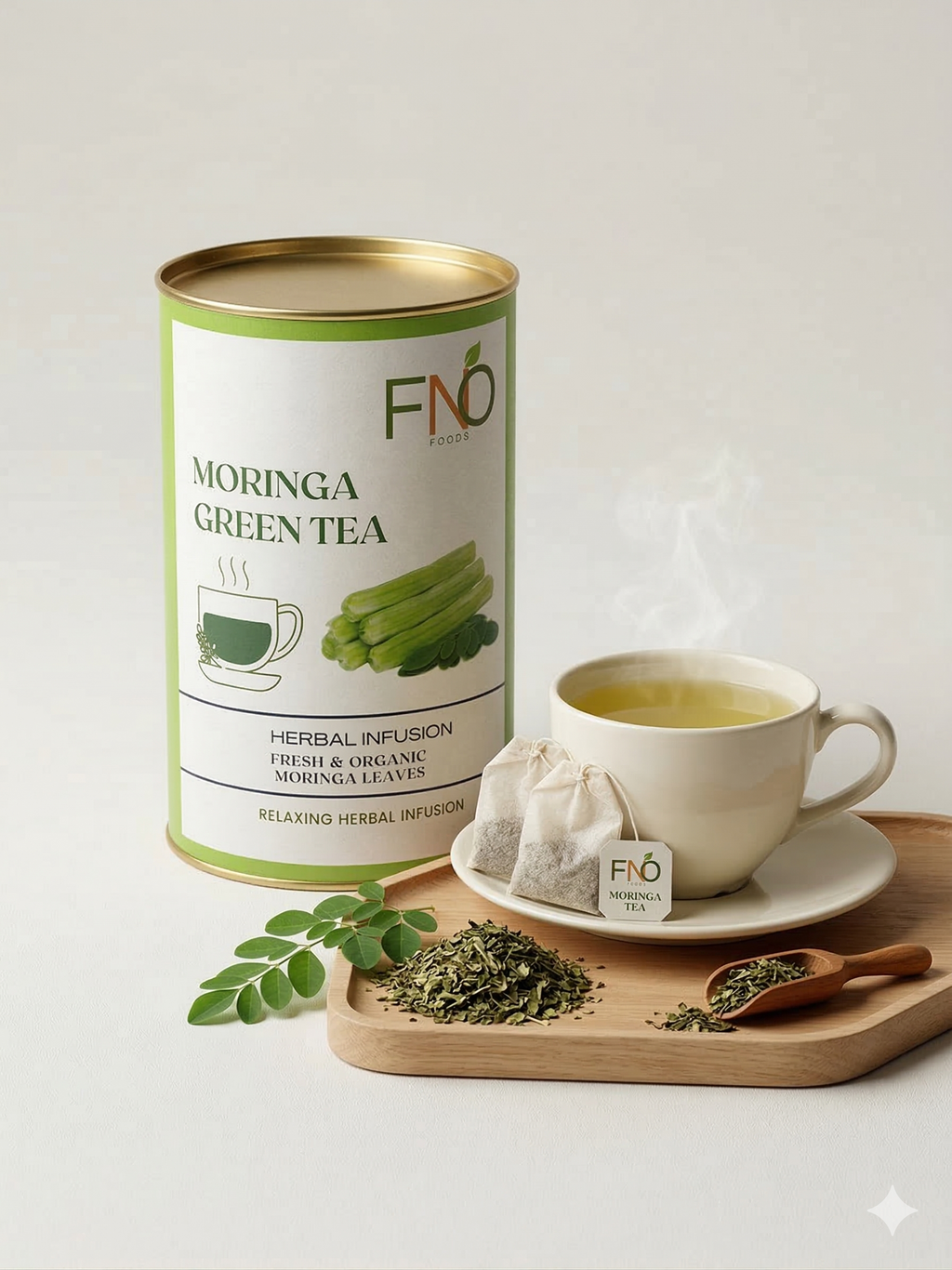 FNO Foods Moringa Green Tea | Herbal Tea | 20 Cotton Tea Bags | Natural Superfood Brew for Immunity & Daily Energy | 60+ Cups | Reusable Tea Bags | 1 Tea Bag = 3 Cups