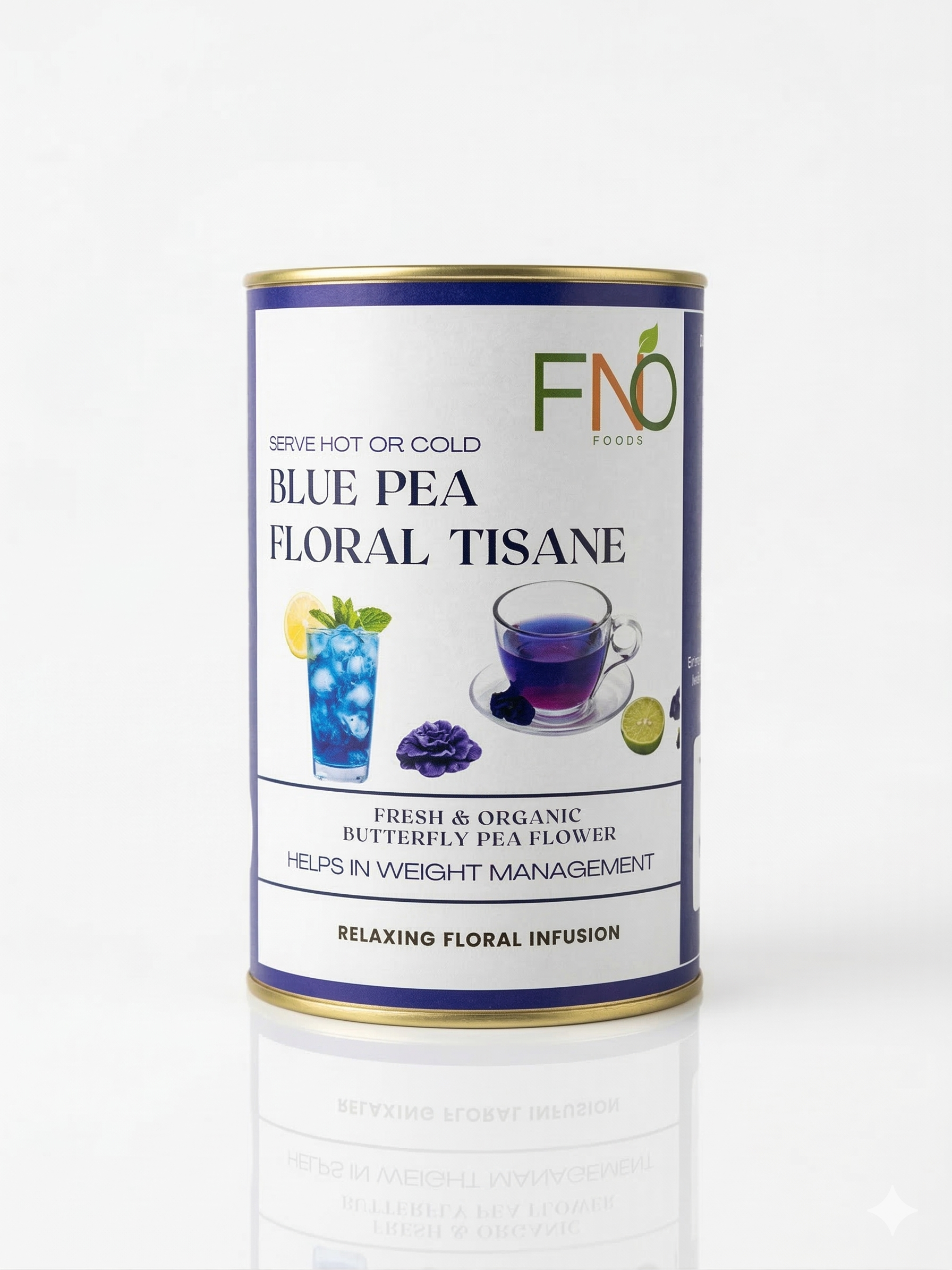 FNO Foods Blue Butterfly Pea Flower | Floral Tisane | Herbal Tea - 60 Grams (120+ Cups) | Plant-Based Caffeine-Free Detox Tisane | Antioxidant-Rich Aparajita in Eco Paper Container
