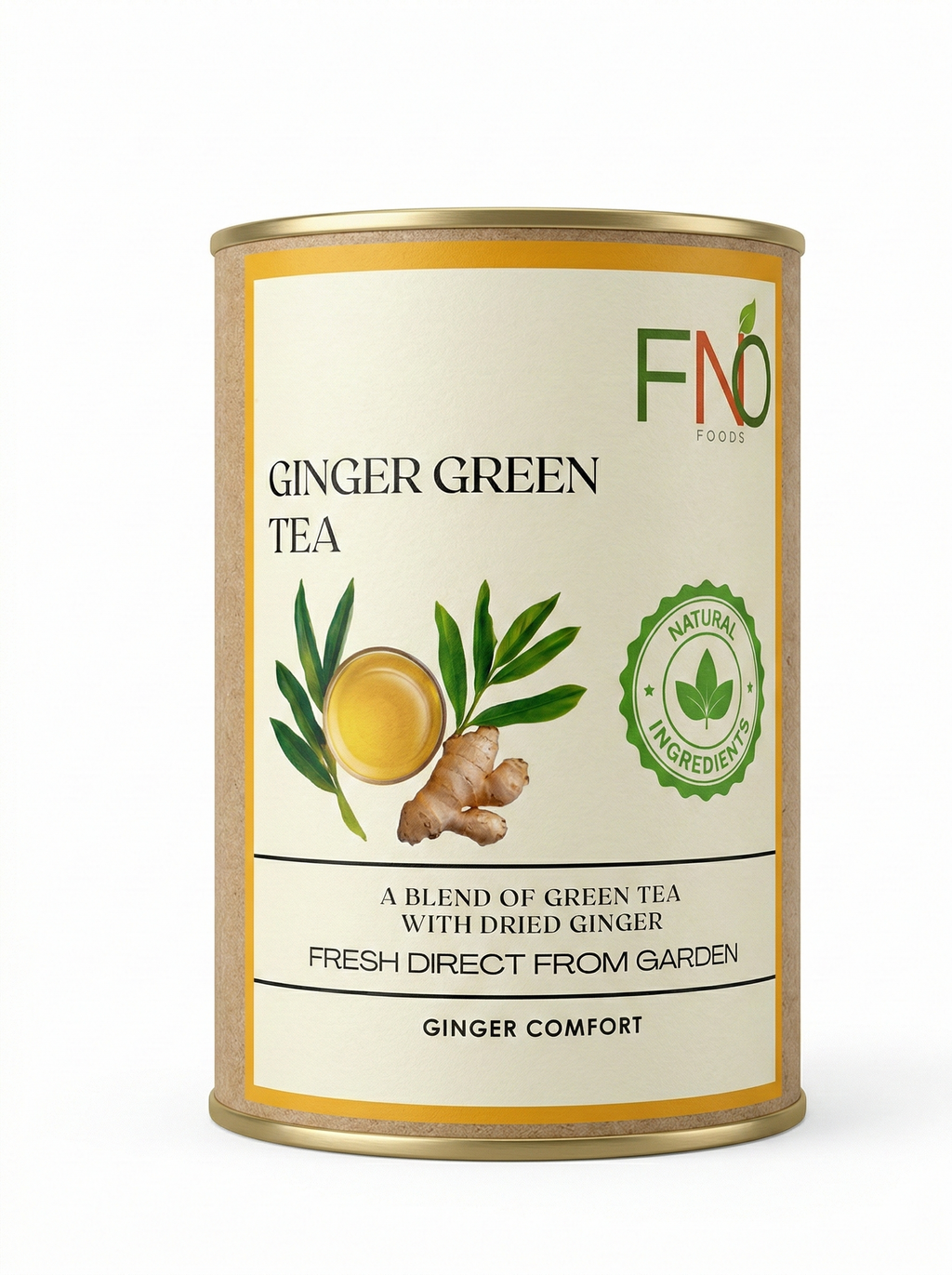 FNO Foods Ginger Green Tea – 20 Reusable Organic Cotton Tea Bags (40+ Cups) – Caffeine-Free Herbal Tea for Digestion, Stress Relief & Immunity – Rich in Antioxidants – Whole Herb Infusion