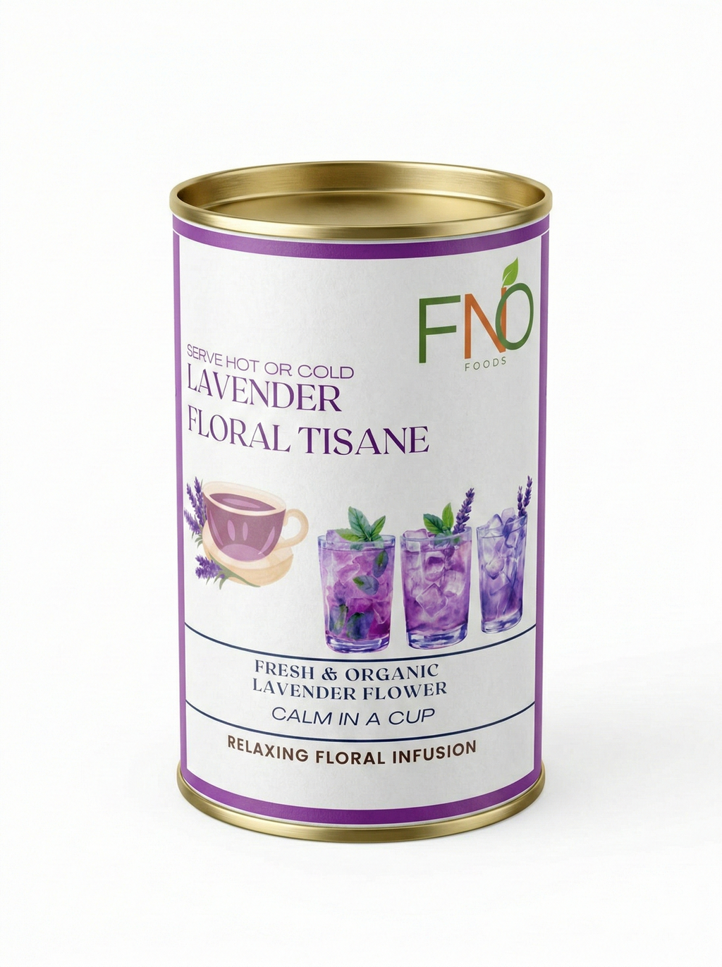 FNO Foods Lavender Floral Tisane – 20 Reusable Organic Cotton Tea Bags (40+ Cups) – Calming Herbal Tea for Relaxation & Stress Relief – Caffeine-Free, Non-Bitter Flower Infusion