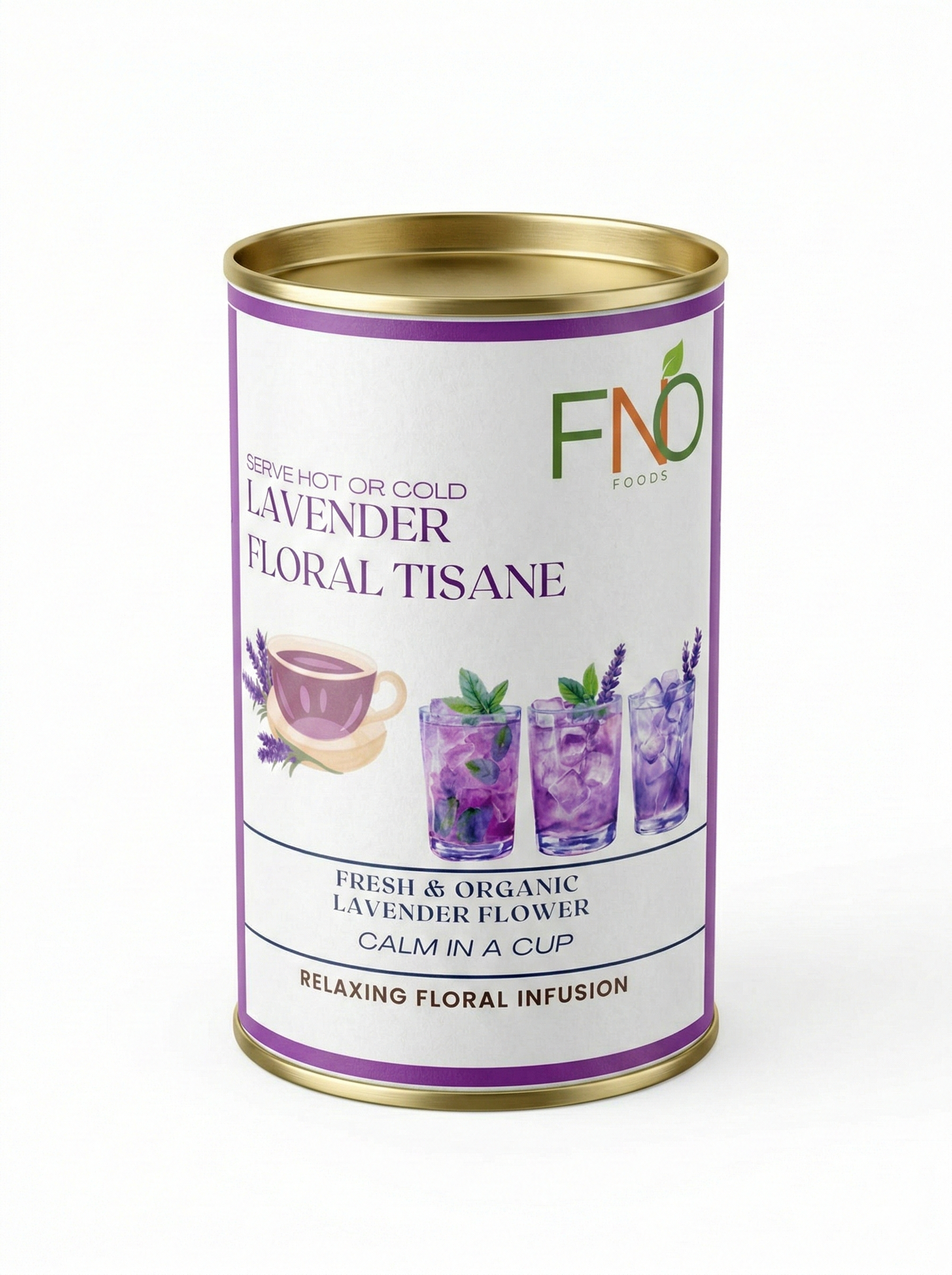 FNO Foods Lavender Floral Tisane – 20 Reusable Organic Cotton Tea Bags (40+ Cups) – Calming Herbal Tea for Relaxation & Stress Relief – Caffeine-Free, Non-Bitter Flower Infusion