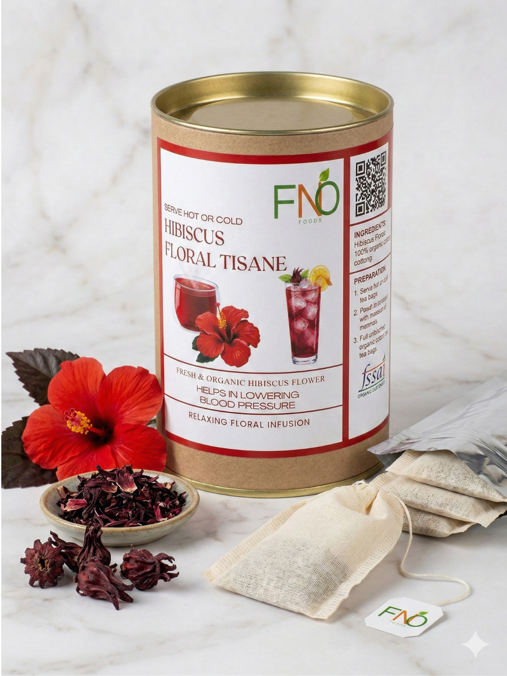 Hibiscus floral tea with organic tea bags